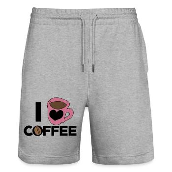 Heart Mug in Pink on Black - Stanley/Stella Trainer Unisex Organic Jogging Shorts - heather grey - Front - Nik (191cm) & Marisol (170cm)