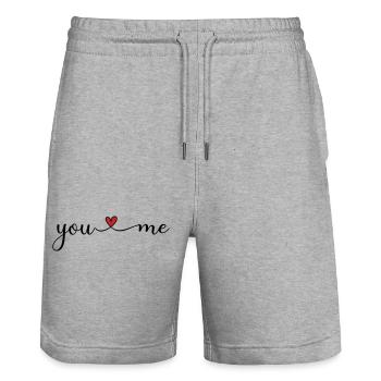 You and me - Stanley/Stella Trainer Unisex Organic Jogging Shorts - heather grey - Front - Nik (191cm) & Marisol (170cm)