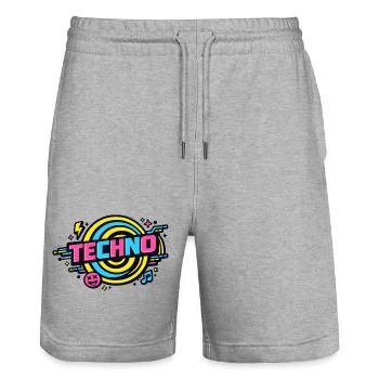 Techno Neon Retro Kreis - Stanley/Stella Unisex Bio Joggingshorts Trainer  - Grau meliert - Vorne - Nik (191cm) & Marisol (170cm)