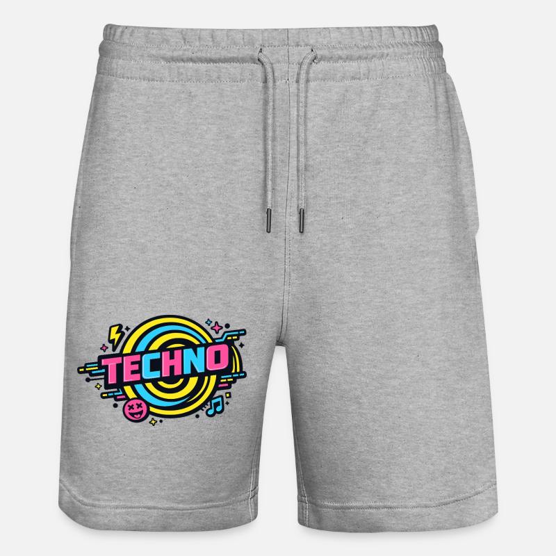 Techno Neon Retro Kreis - Stanley/Stella Unisex Bio Joggingshorts Trainer  - Grau meliert