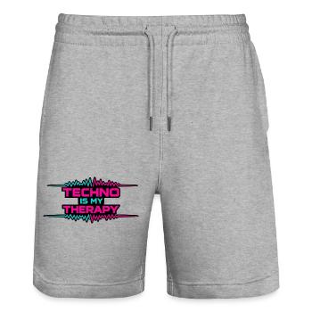 Techno Therapy Neon Pulse - Stanley/Stella Unisex Bio Joggingshorts Trainer  - Grau meliert - Vorne - Nik (191cm) & Marisol (170cm)