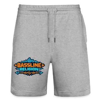 Bassline Religion Neon Logo - Stanley/Stella Unisex Bio Joggingshorts Trainer  - Grau meliert - Vorne - Nik (191cm) & Marisol (170cm)