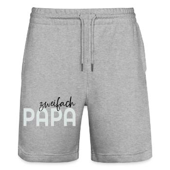 Baby Zweifach Papa - Stanley/Stella Unisex Bio Joggingshorts Trainer  - Grau meliert - Vorne - Nik (191cm) & Marisol (170cm)