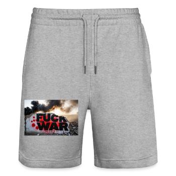 SCHEISS AUF DEN KRIEG - Stanley/Stella Unisex Bio Joggingshorts Trainer  - Grau meliert - Vorne - Nik (191cm) & Marisol (170cm)