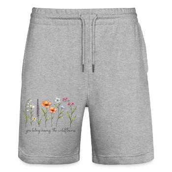 Minimalistische Wildblumen-Linienkunst – Elegant - Stanley/Stella Unisex Bio Joggingshorts Trainer  - Grau meliert - Vorne - Nik (191cm) & Marisol (170cm)
