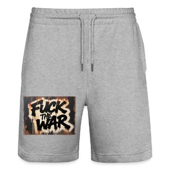 F**K THE WAR - Stanley/Stella Trainer Unisex Organic Jogging Shorts - heather grey - Front - Nik (191cm) & Marisol (170cm)