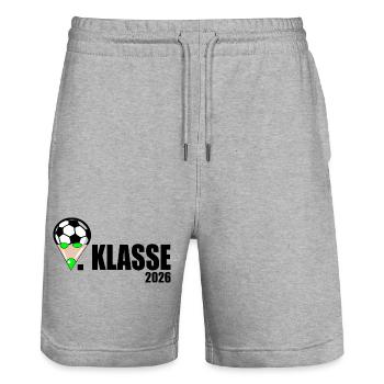 Fußball 1. Klasse 2026 - Stanley/Stella Unisex Bio Joggingshorts Trainer  - Grau meliert - Vorne - Nik (191cm) & Marisol (170cm)