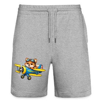 Dessin animé Fox Pilot Biplane Avion - Short de jogging bio TRAINER Stanley/Stella unisexe - gris chiné - Devant - Nik (191cm) & Marisol (170cm)