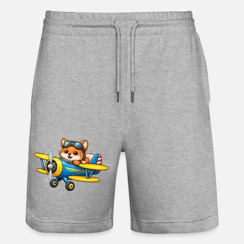 Dessin animé Fox Pilot Biplane Avion - Short de jogging bio TRAINER Stanley/Stella unisexe - gris chiné