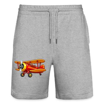 Doppeldecker Flugzeug Motiv Retro Cartoon  - Stanley/Stella Unisex Bio Joggingshorts Trainer  - Grau meliert - Vorne - Nik (191cm) & Marisol (170cm)
