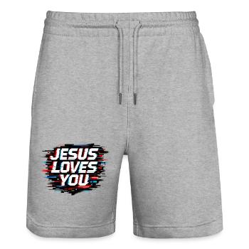 Jesus Loves You - Stanley/Stella Unisex Bio Joggingshorts Trainer  - Grau meliert - Vorne - Nik (191cm) & Marisol (170cm)