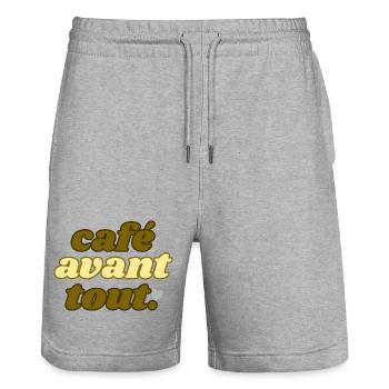 café avant tout - Short de jogging bio TRAINER Stanley/Stella unisexe - gris chiné - Devant - Nik (191cm) & Marisol (170cm)