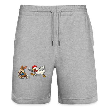 Easter bunny and chicken - Stanley/Stella Trainer Unisex Organic Jogging Shorts - heather grey - Front - Nik (191cm) & Marisol (170cm)