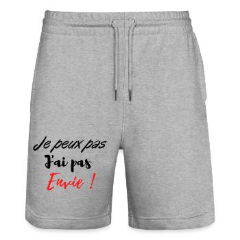 je peux pas j'ai pas envie ! - Short de jogging bio TRAINER Stanley/Stella unisexe - gris chiné - Devant - Nik (191cm) & Marisol (170cm)