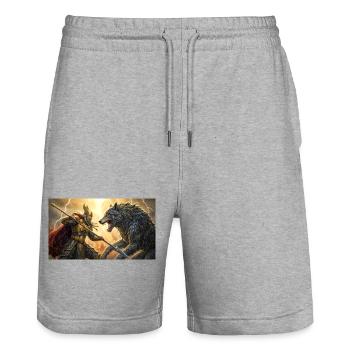 Odin affronte Fenrir lors de la bataille finale de Ragnarök Norse s - Short de jogging bio TRAINER Stanley/Stella unisexe - gris chiné - Devant - Nik (191cm) & Marisol (170cm)