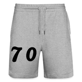 70. 70 YEARS. 70th ANNIVERSARY. 70 YEARS ANNIVERSARY. - Stanley/Stella Trainer Unisex Organic Jogging Shorts - heather grey - Front - Nik (191cm) & Marisol (170cm)