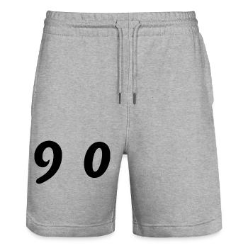 90. 90 YEARS. 90th ANNIVERSARY. 90 YEARS ANNIVERSARY. - Stanley/Stella Trainer Unisex Organic Jogging Shorts - heather grey - Front - Nik (191cm) & Marisol (170cm)