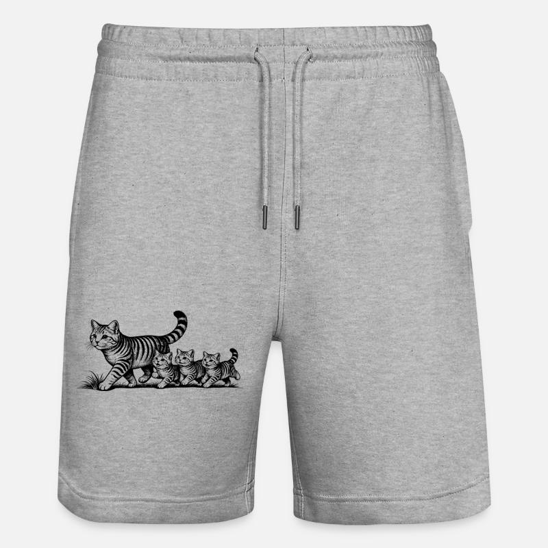 Mère chatte avec 3 chatons noirs - Short de jogging bio TRAINER Stanley/Stella unisexe - gris chiné