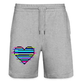Cadeau Cœur Glitch pour les joueurs et les nerds : Amour rétro - Short de jogging bio TRAINER Stanley/Stella unisexe - gris chiné - Devant - Nik (191cm) & Marisol (170cm)