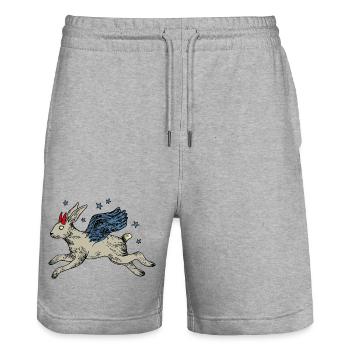 Lièvre ailé en vol stellaire - Short de jogging bio TRAINER Stanley/Stella unisexe - gris chiné - Devant - Nik (191cm) & Marisol (170cm)
