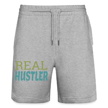 Real Hustler Motivational Entrepreneur Quote Art - Stanley/Stella Trainer Unisex Organic Jogging Shorts - heather grey - Front - Nik (191cm) & Marisol (170cm)
