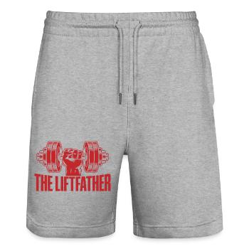 Fitness Motivation Bodybuilder The Liftfather Gym - Stanley/Stella Trainer Unisex Organic Jogging Shorts - heather grey - Front - Nik (191cm) & Marisol (170cm)