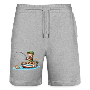 Kids Angler Shirt Boy Fishing Boat Fish - Stanley/Stella Trainer Unisex Organic Jogging Shorts - heather grey - Front - Nik (191cm) & Marisol (170cm)