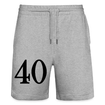 40. 40 YEARS. 40th ANNIVERSARY. 40 YEARS ANNIVERSARY. - Stanley/Stella Trainer Unisex Organic Jogging Shorts - heather grey - Front - Nik (191cm) & Marisol (170cm)