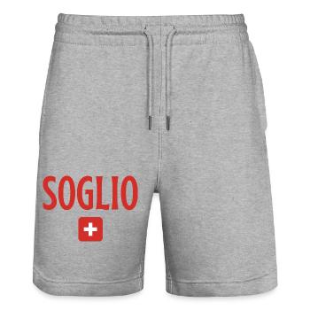 Soglio-Schweiz-Flagge - Stanley/Stella Unisex Bio Joggingshorts Trainer  - Grau meliert - Vorne - Nik (191cm) & Marisol (170cm)