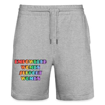 Les femmes autonomes soutiennent les femmes - Short de jogging bio TRAINER Stanley/Stella unisexe - gris chiné - Devant - Nik (191cm) & Marisol (170cm)