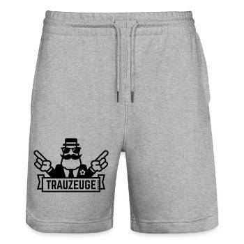 Trauzeuge Handzeichen (Polterabend / JGA / 1C) - Stanley/Stella Unisex Bio Joggingshorts Trainer  - Grau meliert - Vorne - Nik (191cm) & Marisol (170cm)