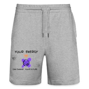 Crown Graffiti Purple - Stanley/Stella Trainer Unisex Organic Jogging Shorts - heather grey - Front - Nik (191cm) & Marisol (170cm)