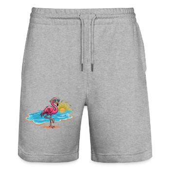 Beach flamingo with sunglasses - Stanley/Stella Trainer Unisex Organic Jogging Shorts - heather grey - Front - Nik (191cm) & Marisol (170cm)