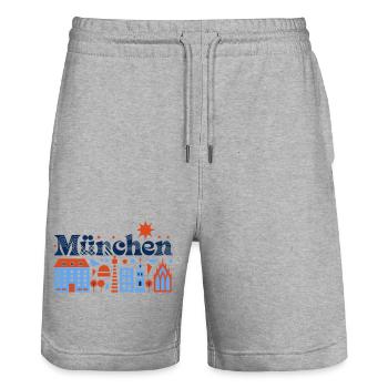 München Skyline Illustration Farbige Stadt - Stanley/Stella Unisex Bio Joggingshorts Trainer  - Grau meliert - Vorne - Nik (191cm) & Marisol (170cm)