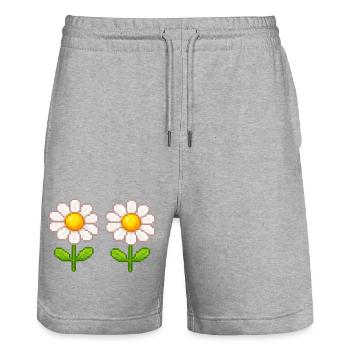 Pixel Daisy Doppelblüten - Stanley/Stella Unisex Bio Joggingshorts Trainer  - Grau meliert - Vorne - Nik (191cm) & Marisol (170cm)