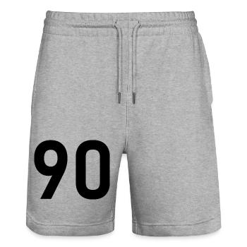 90. 90 YEARS. 90th ANNIVERSARY. 90 YEARS ANNIVERSARY. - Stanley/Stella Trainer Unisex Organic Jogging Shorts - heather grey - Front - Nik (191cm) & Marisol (170cm)