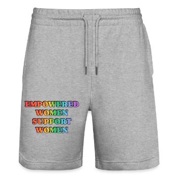 Les femmes autonomes soutiennent les femmes - Short de jogging bio TRAINER Stanley/Stella unisexe - gris chiné - Devant - Nik (191cm) & Marisol (170cm)