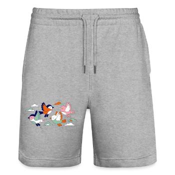 Lebhafte Schwarmfliegende Vögel - Stanley/Stella Unisex Bio Joggingshorts Trainer  - Grau meliert - Vorne - Nik (191cm) & Marisol (170cm)