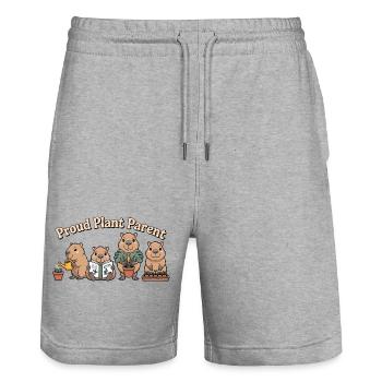 Pflanzen Shirt Capybara Proud Plant Parent Gärtner - Stanley/Stella Unisex Bio Joggingshorts Trainer  - Grau meliert - Vorne - Nik (191cm) & Marisol (170cm)
