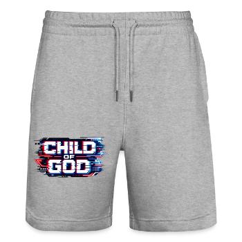 Child of God Glitch Streetwear - Stanley/Stella Trainer Unisex Organic Jogging Shorts - heather grey - Front - Nik (191cm) & Marisol (170cm)
