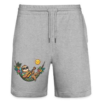 Faultier in Hängematte mit Hawaiihemd und Gitarre - Stanley/Stella Unisex Bio Joggingshorts Trainer  - Grau meliert - Vorne - Nik (191cm) & Marisol (170cm)