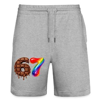 67 - 6 7 - Six Seven Meme - Chocolate - Stanley/Stella Trainer Unisex Organic Jogging Shorts - heather grey - Front - Nik (191cm) & Marisol (170cm)