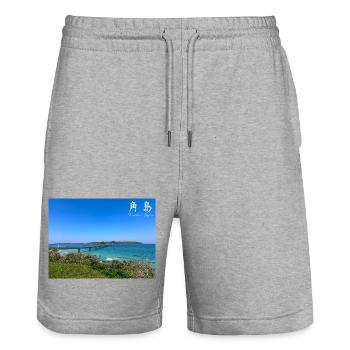 Tsunoshima Island and the Bridge - Stanley/Stella Trainer Unisex Organic Jogging Shorts - heather grey - Front - Nik (191cm) & Marisol (170cm)