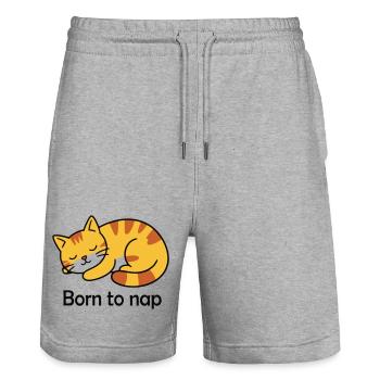 Born to Nap Cat Sleep Design - Stanley/Stella Trainer Unisex Organic Jogging Shorts - heather grey - Front - Nik (191cm) & Marisol (170cm)