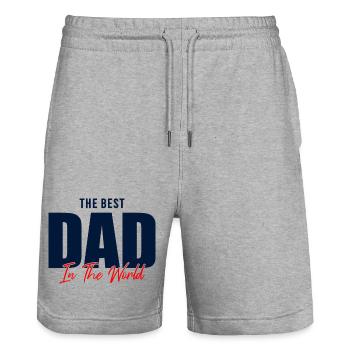 Best Dad in the World Gift Shirt - Stanley/Stella Trainer Unisex Organic Jogging Shorts - heather grey - Front - Nik (191cm) & Marisol (170cm)