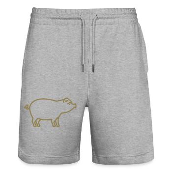 Silhouette de cochon mignonne fermier minimaliste - Short de jogging bio TRAINER Stanley/Stella unisexe - gris chiné - Devant - Nik (191cm) & Marisol (170cm)