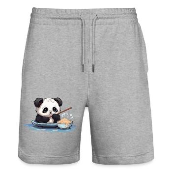 Kawaii Panda in a Noodle Bowl - Stanley/Stella Trainer Unisex Organic Jogging Shorts - heather grey - Front - Nik (191cm) & Marisol (170cm)