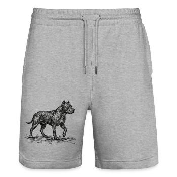 Croquis de pitbull – Design minimaliste de chien - Short de jogging bio TRAINER Stanley/Stella unisexe - gris chiné - Devant - Nik (191cm) & Marisol (170cm)