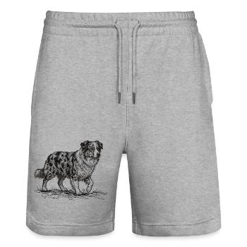 Australian Shepherd Sketch – Hund Design - Stanley/Stella Unisex Bio Joggingshorts Trainer  - Grau meliert - Vorne - Nik (191cm) & Marisol (170cm)