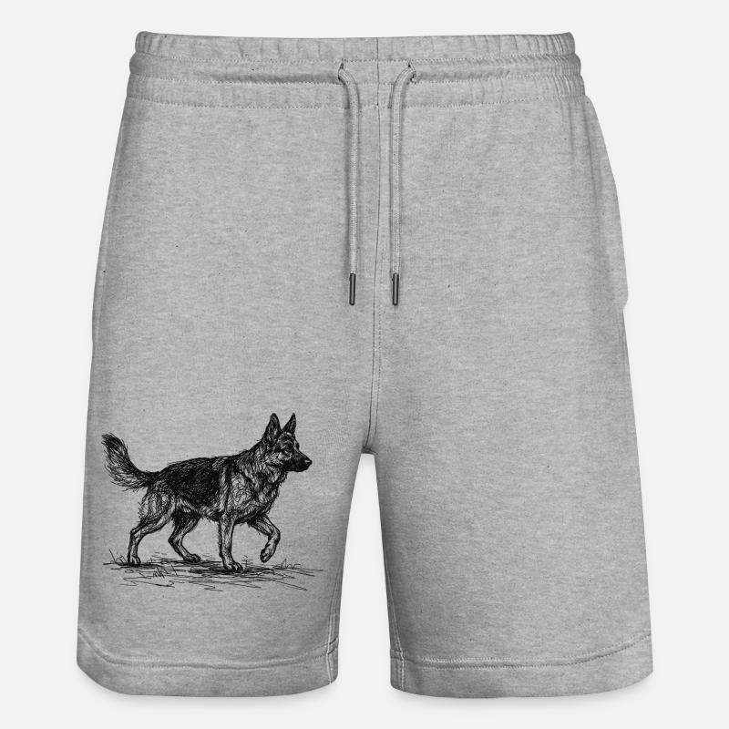 German Shepherd Sketch – German Shepherd Design - Stanley/Stella Trainer Unisex Organic Jogging Shorts - heather grey